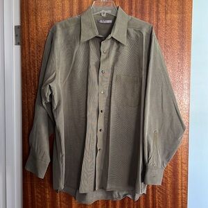 Mens button down dress shirt, olive green, size 17 1/2 34/35